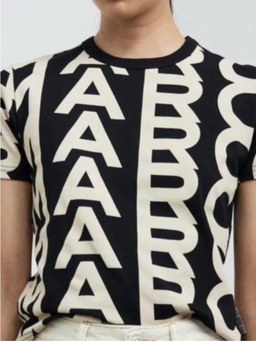 Marc Jacobs Black Tee with Cream Logo Columns